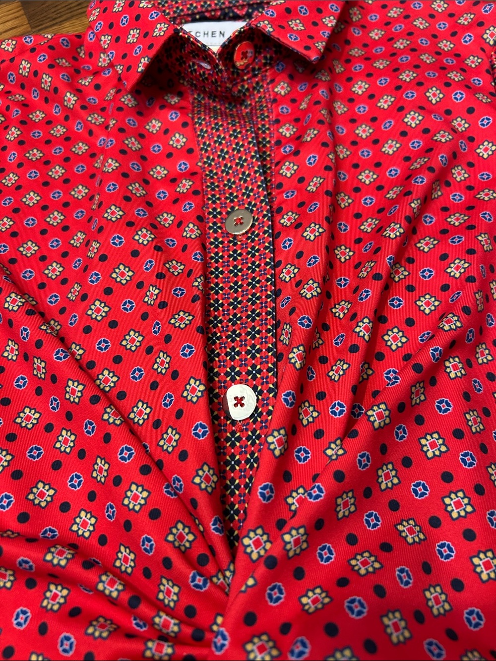 Gretchen Scott Designs Red Printed Midi Shirt Dress - Picture 9 of 13